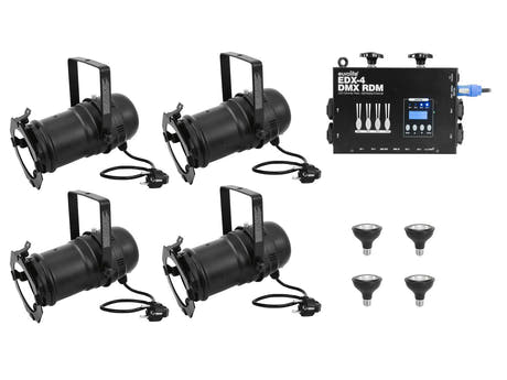 EUROLITE Set 4x PAR-30 Spot bk dim2warm + EDX-4 DMX RDM LED dimmerpakke