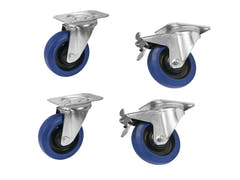 ROADINGER set svingbare hjul 100 mm blå 2x RD-100 + 2x RD-100B med brems