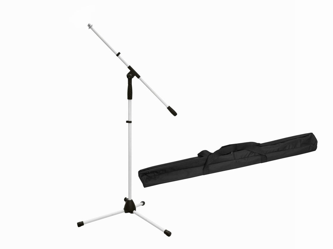 OMNITRONIC sett med mikrofonstativ MS-1W med bom, hvit + veske