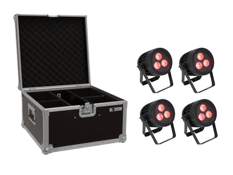 EUROLITE sett 4x LED IP PAR 3x9W SCL-spot + koffert