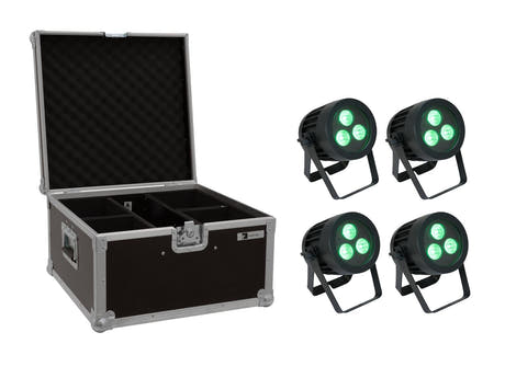 EUROLITE sett 4x LED IP PAR 3x8W QCL-spot + koffert