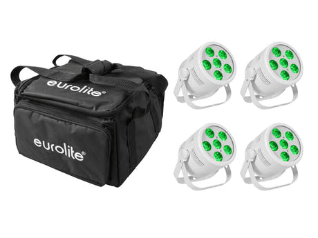 EUROLITE Set 4x LED Silent Par 6 QCL gulv wh + myk bag