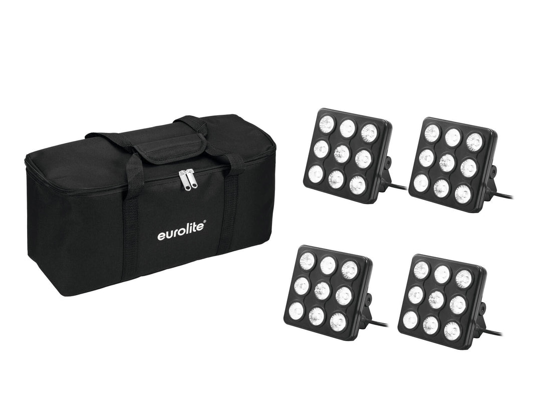 EUROLITE-sett 4x LED Party Panel RGB+UV + myk veske