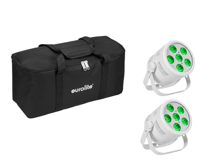 EUROLITE Sett 2x LED Silent Par 6 QCL Floor wh + Soft Bag