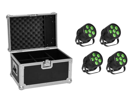 EUROLITE Set 4x LED Silent PAR 6 QCL gulv bk + Case