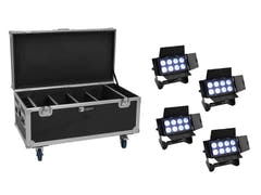 EUROLITE Set 4x AKKU Multiflood IP 8x10W RGBW Wash CRMX + Case med ladefunksjon