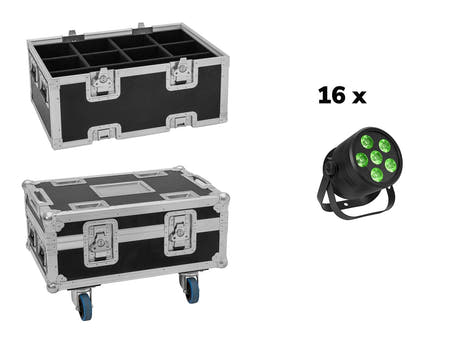 EUROLITE sett 16x LED Silent Par 6 QCL floor bk + Case