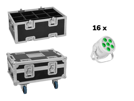 EUROLITE Set 16x LED Silent Par 6 QCL floor wh + koffert