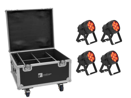 EUROLITE set 4x AKKU IP PAR 7 QCL CRMX MK2 + etui med ladefunksjon