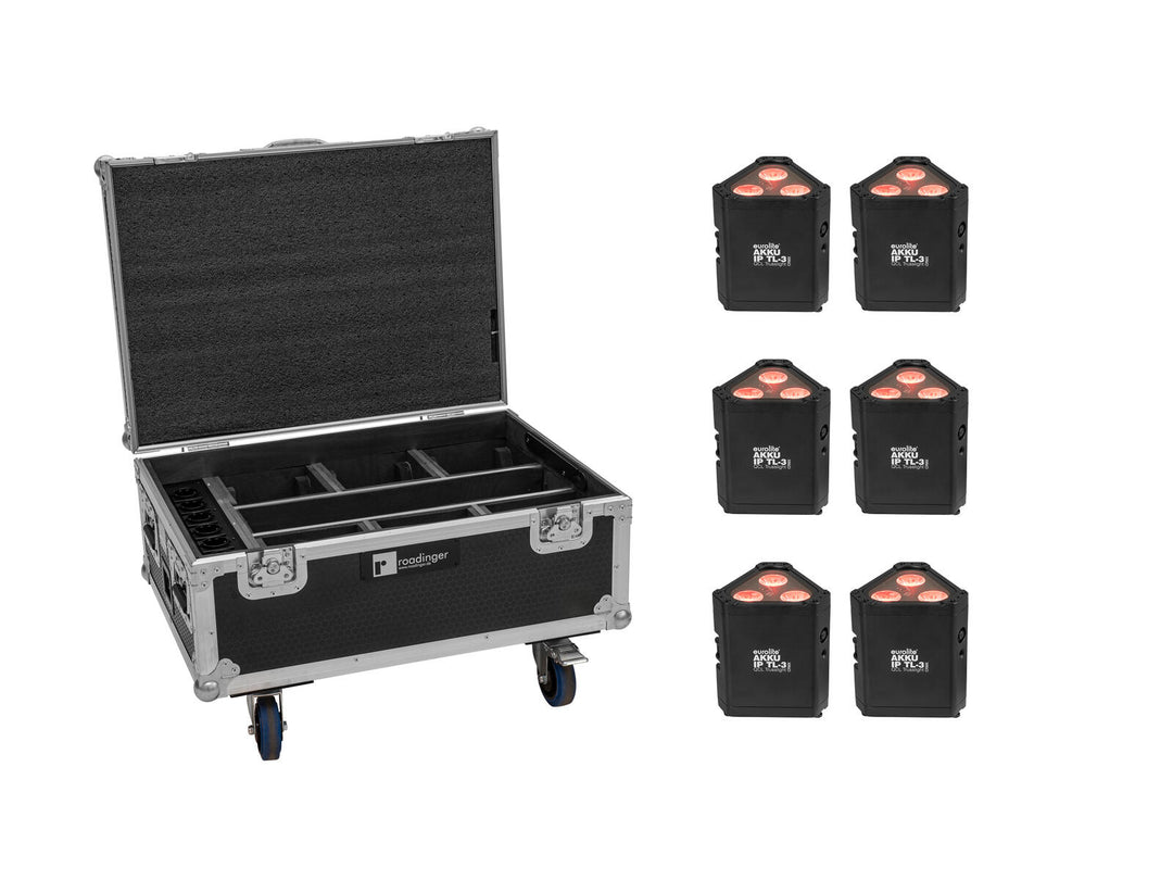EUROLITE Set 6x AKKU IP TL-3 QCL + koffert med hjul og ladefunksjon