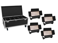 EUROLITE sett 4x AKKU Multiflood IP 18x10W RGBW Wash CRMX + koffert med hjul