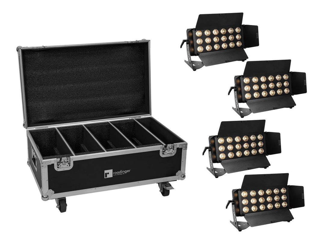 EUROLITE Sett 4x LED CLS-18 QCL RGB/WW 18x7W + Flightcase med hjul