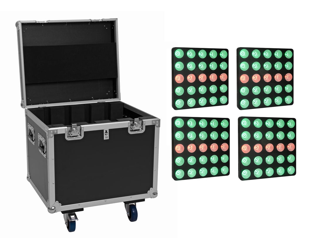 EUROLITE set 4x LED Pixel Matrix Panel 5x5 RGB/WW + flightcase med hjul