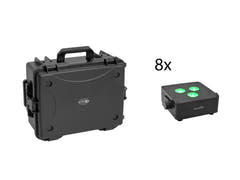 EUROLITE Set 8x AKKU IP Flat Light 3 bk + Plastic case med trillefunksjon