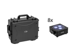 EUROLITE-sett 8x AKKU Flat Light 3 bk + Plastic case with trolley