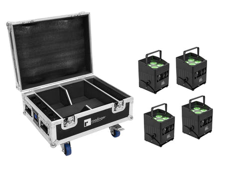 EUROLITE Set 4x AKKU IP UP-4 QCL Spot QuickDMX MK2 + Flightcase med hjul og ladefunksjon
