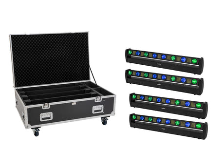 EUROLITE Set 4x LED BAR-8 SWING QCL bar + Flightcase med hjul