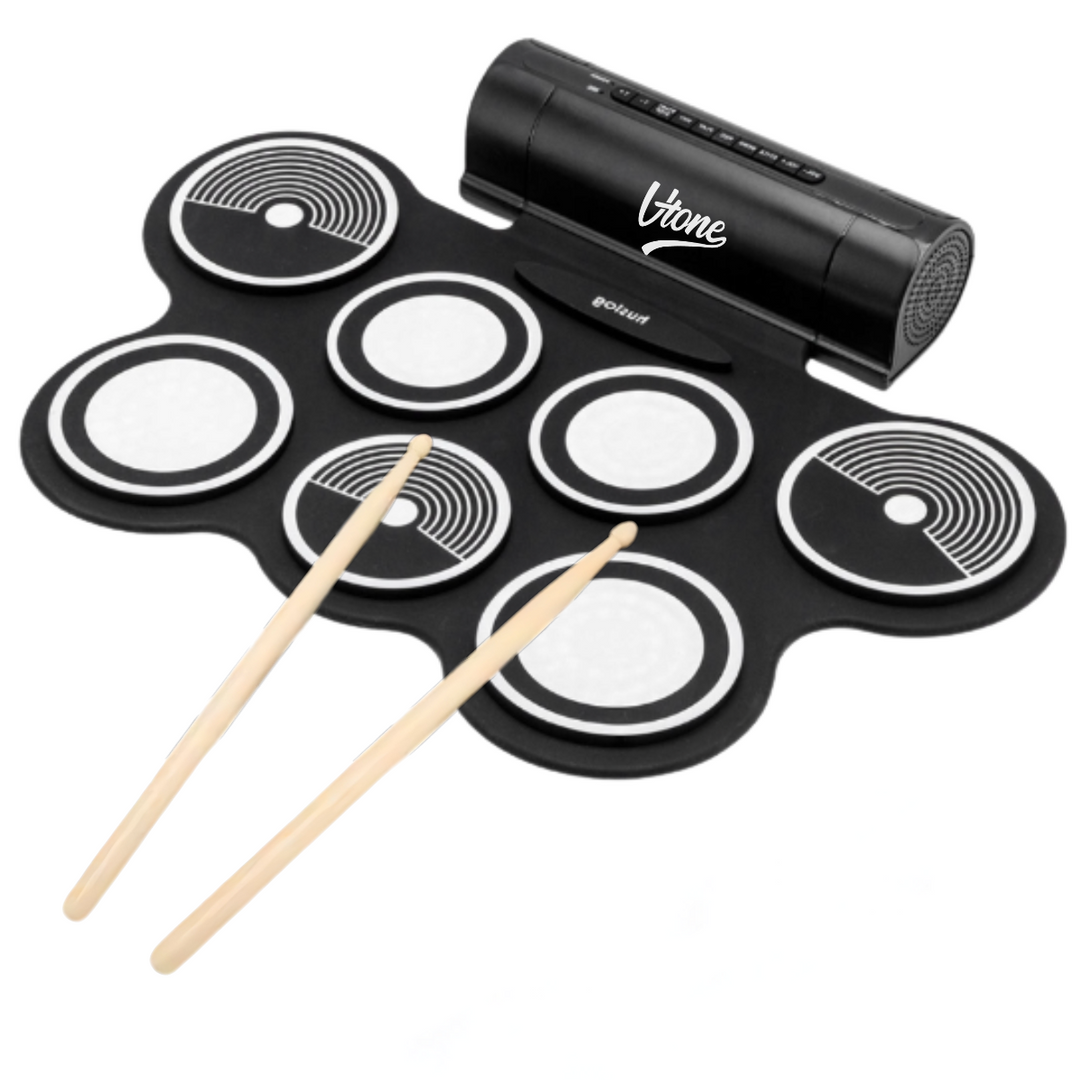 V-TONE RD7 Elektronisk Trommesett – Roll-Up Drum Kit med 7 Pads, Pedaler og Høyttalere