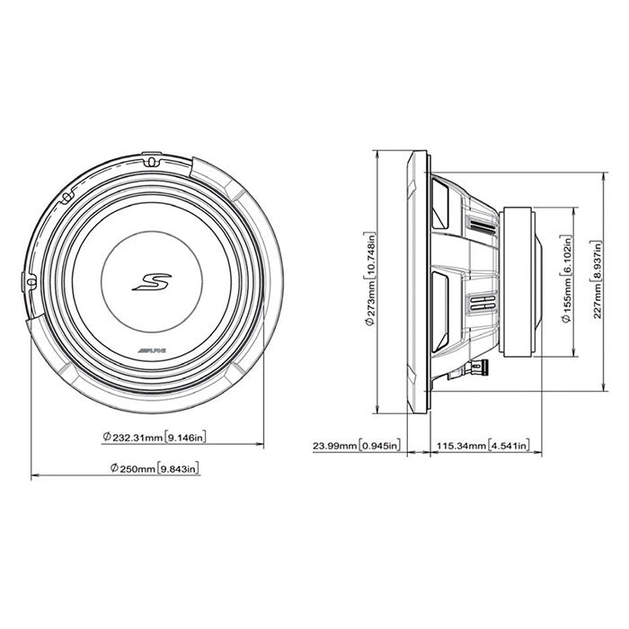Alpine S2-W10D4 10" subwoofer dobbel 4 ohm