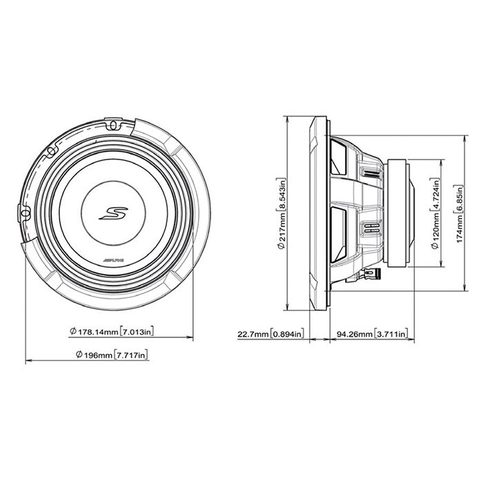 Alpine S2-W8D4 8" subwoofer dobbel 4 ohm