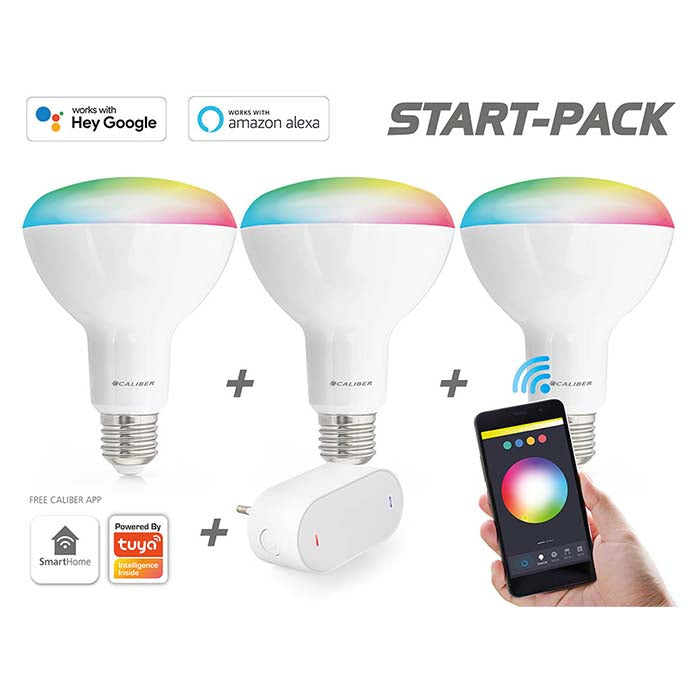 Caliber BR30 smart home starterpakke LED-pære hvit/multi