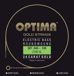 Optima E-bass-strenger Gold Strings rundviklede lang skala – sett 4-strengers reg-light (2299L)