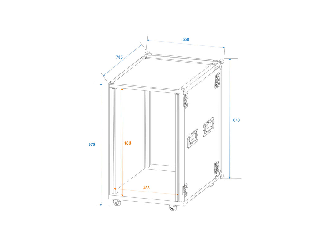 ROADINGER forsterkerreol PR-2ST, 18U, 57cm med hjul