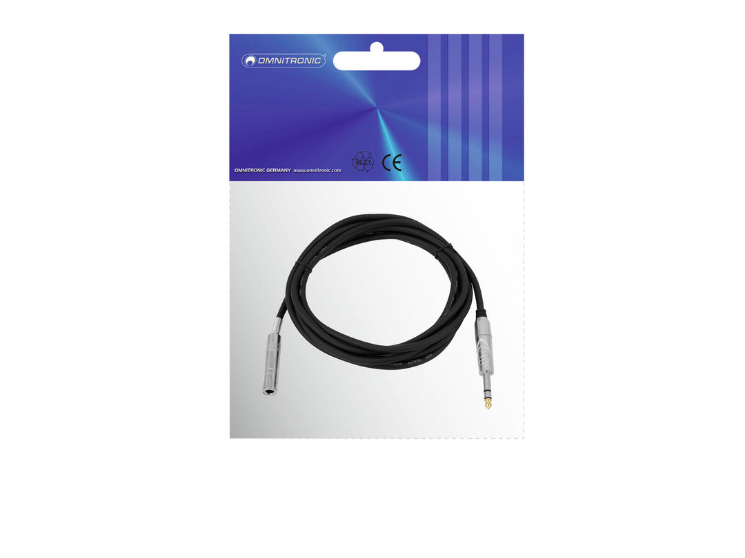 OMNITRONIC Jack forlengelse 6.3 stereo 3m bk