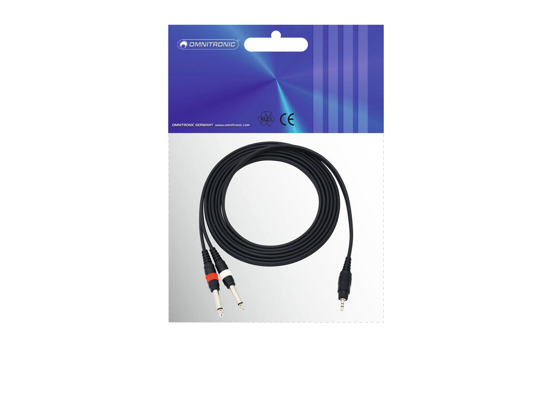 OMNITRONIC adapterkabel 3.5 Jack/2xJack 3m bk
