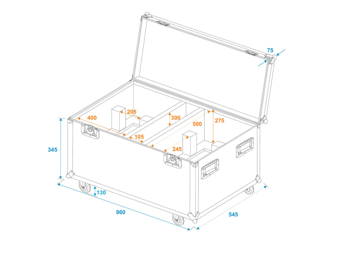 ROADINGER flightcase for 2x THA-250F med hjul