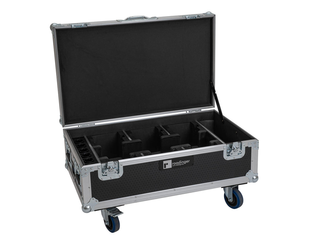 ROADINGER Flightcase 6x AKKU UP-4 QCL Spot QuickDMX MK2 med ladefunksjon og hjul