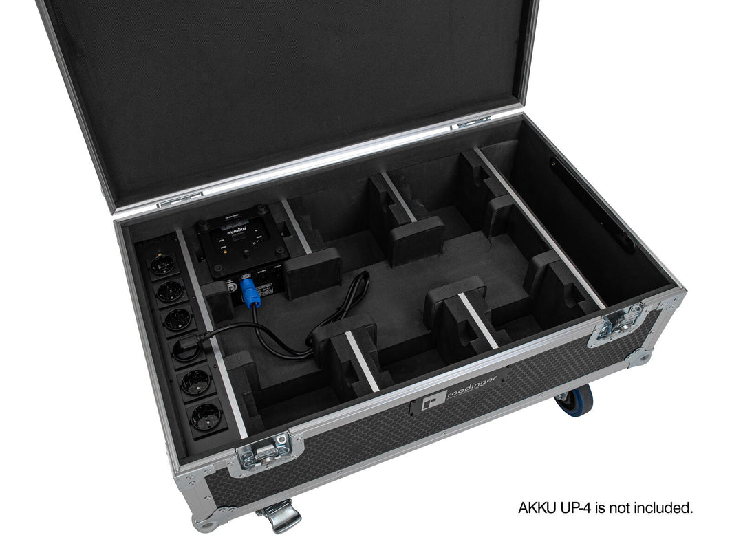 ROADINGER Flightcase 6x AKKU UP-4 QCL Spot QuickDMX MK2 med ladefunksjon og hjul