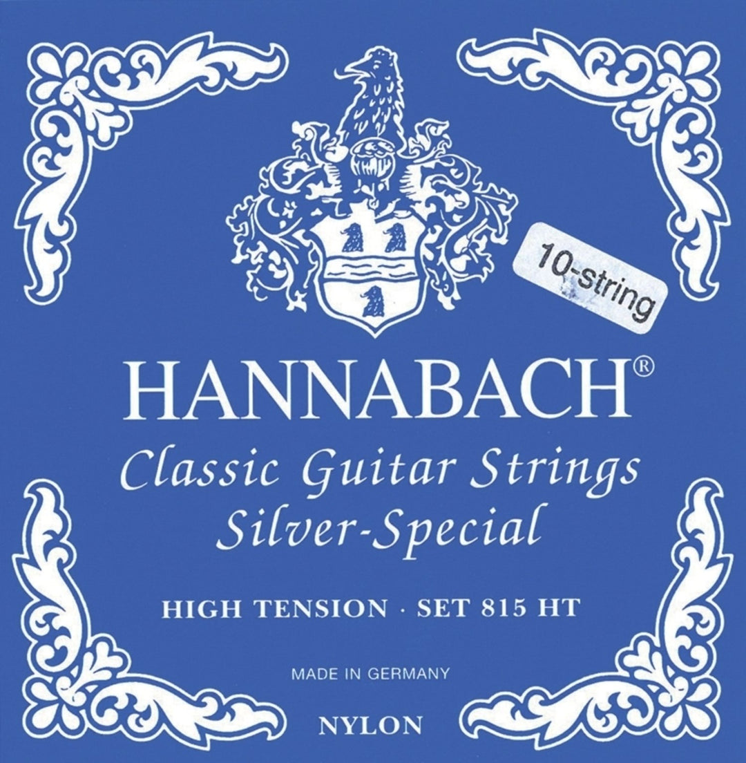 Hannabach strenger til klassisk gitar Serie 815 høy spenning for 8/10-strengs gitar sølv special - Sett 10-strengs høy (815010ZHT)