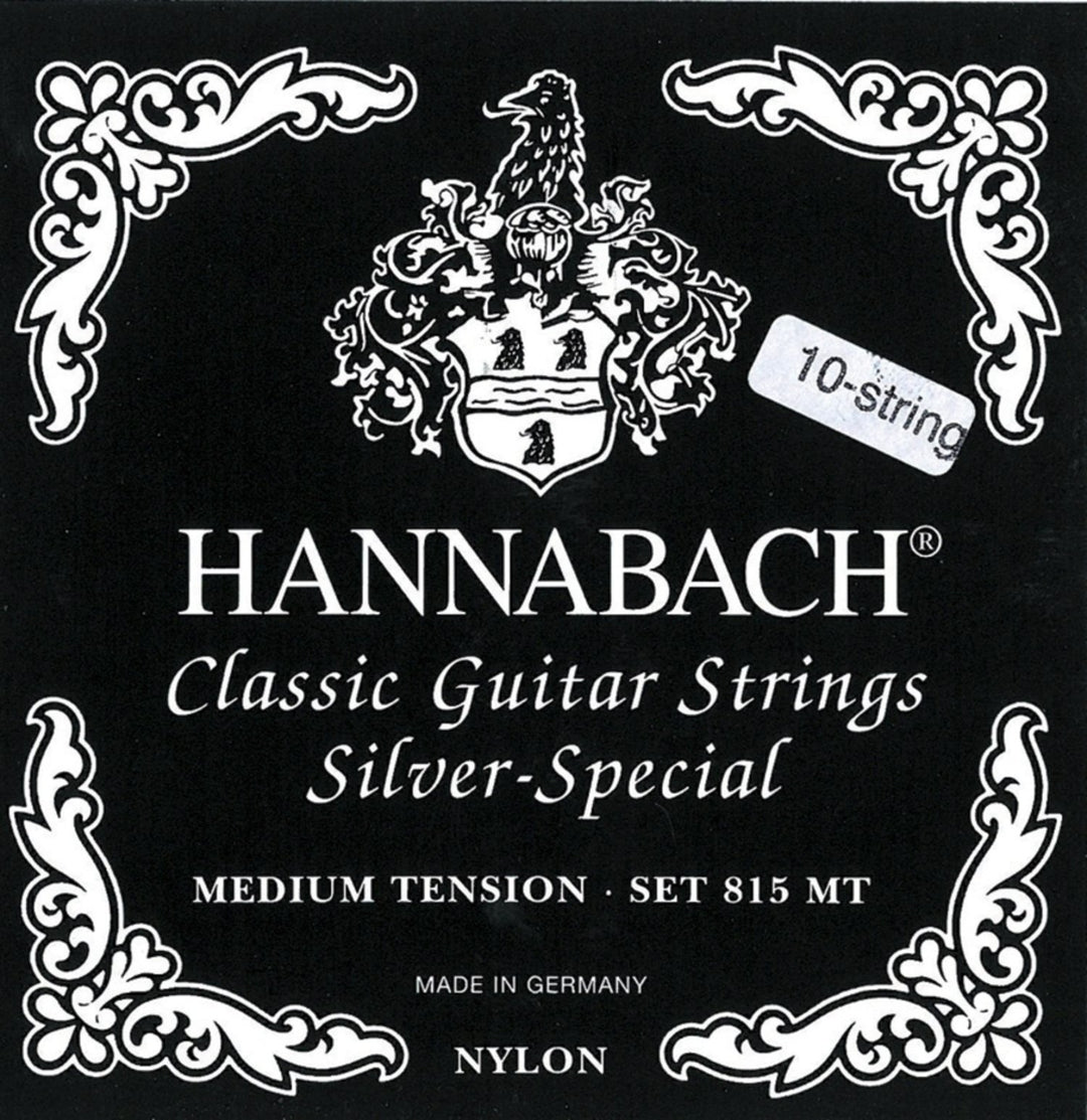 Hannabach strenger til klassisk gitar Serie 815 for 8/10-strengs gitar / middels spenning sølv special - Sett 10-strengs medium (81510ZMT)