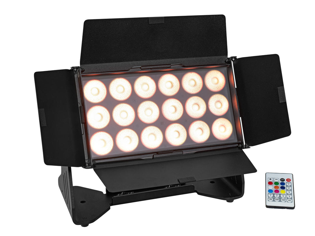EUROLITE sett 4x AKKU Multiflood IP 18x10W RGBW Wash CRMX + koffert med hjul