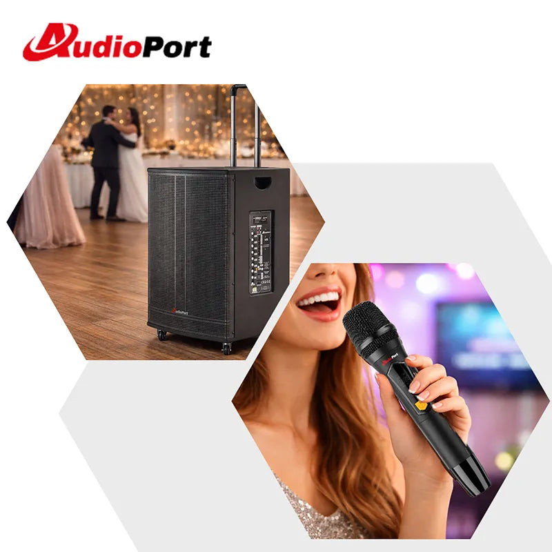 Audioport V15 transportabel aktiv høyttaler 500 W med 2 mikrofoner