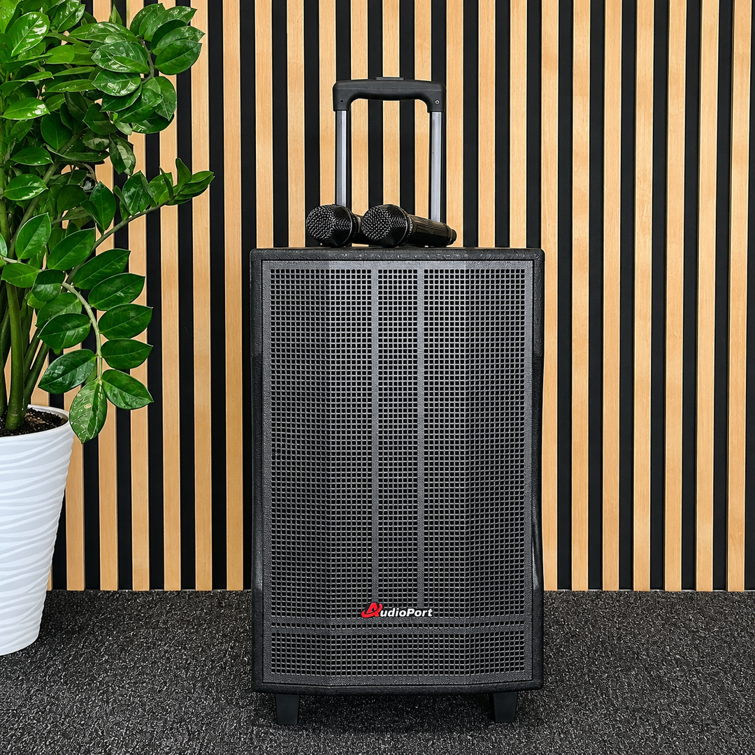 Audioport V12 transportabel aktiv høyttaler 350 W med 2 mikrofoner