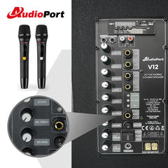 Audioport V12 transportabel aktiv høyttaler 350 W med 2 mikrofoner