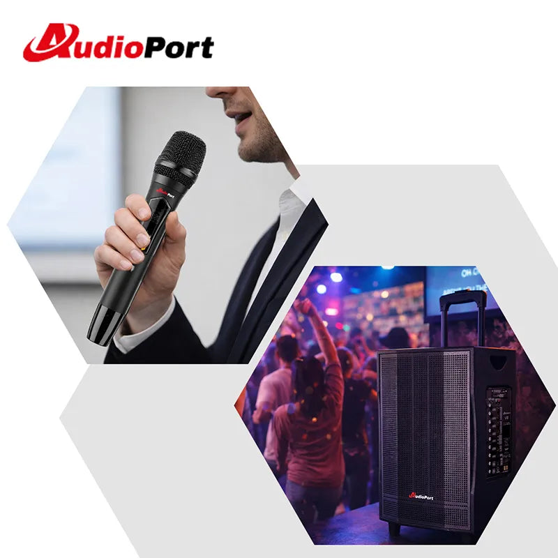 Audioport V12 transportabel aktiv høyttaler 350 W med 2 mikrofoner