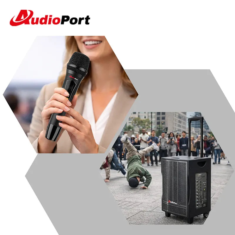 Audioport V8 transportabel aktiv høyttaler 250 W med 2 mikrofoner