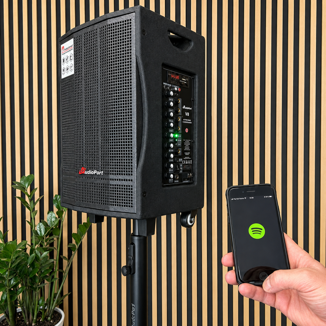 Audioport V8 transportabel aktiv høyttaler 250 W med 2 mikrofoner