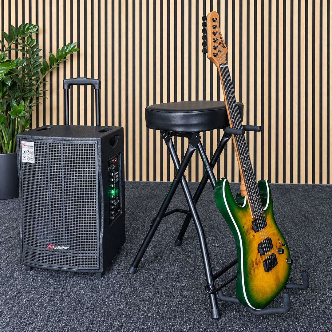 Hardman SB207 gitarstol med fotstøtte og gitarholder.