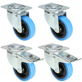 4x blå hjul 2 med og 2 uten brems (100 mm)