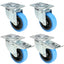 4x blå hjul 2 med og 2 uten brems (100 mm)