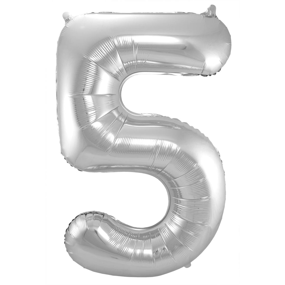 5-formet tall folieballong (sølv, 86 cm)