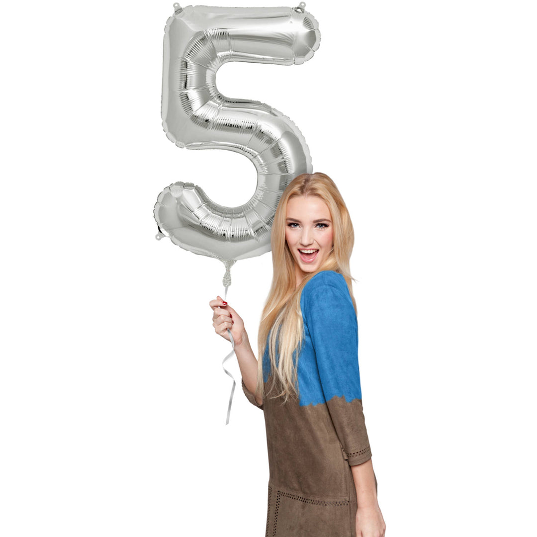 5-formet tall folieballong (sølv, 86 cm)
