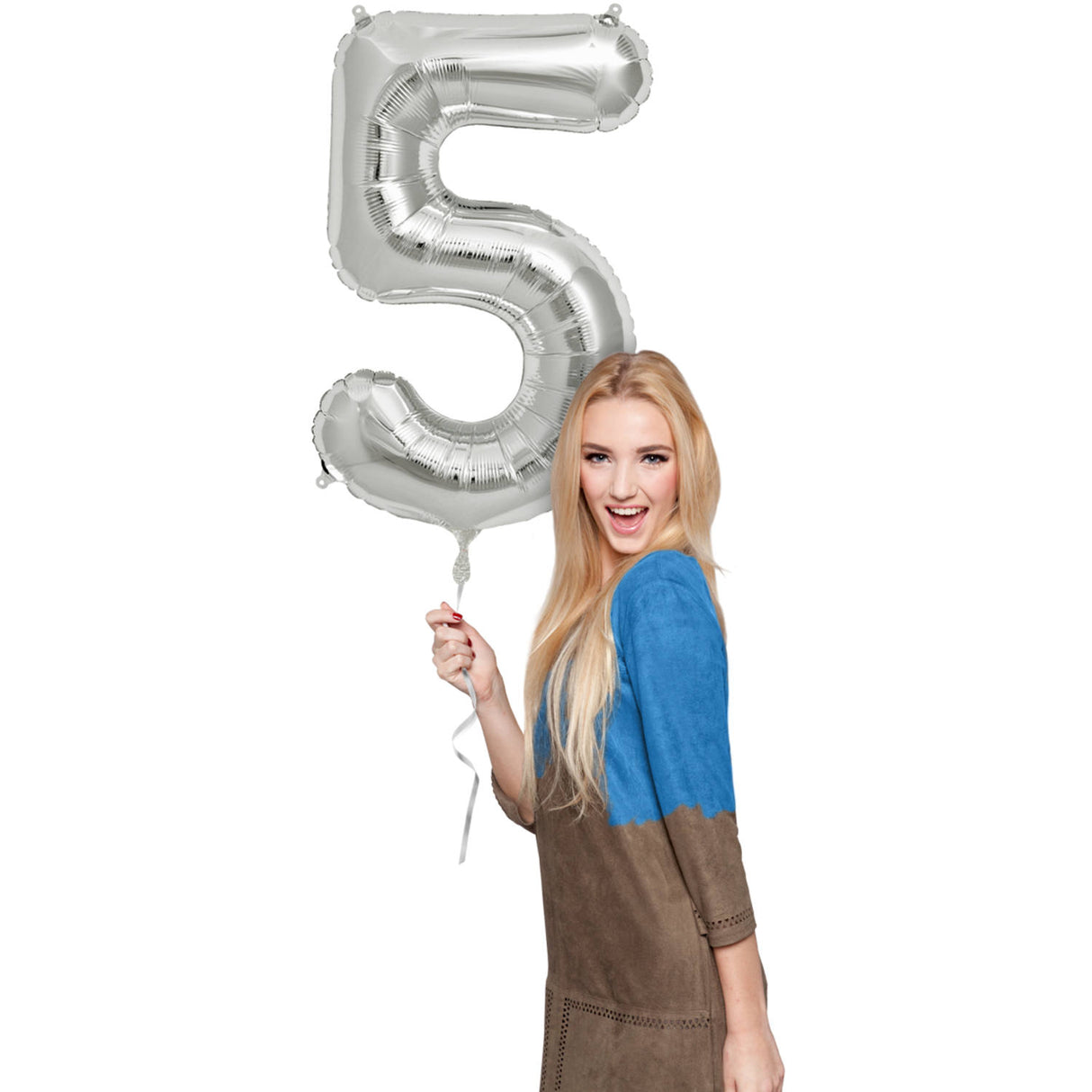 5-formet tall folieballong (sølv, 86 cm)
