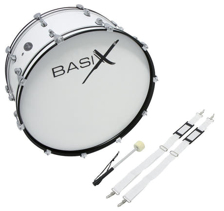 Basix marsjstortromme 26" x 12", hvit, med bærerem og kølle