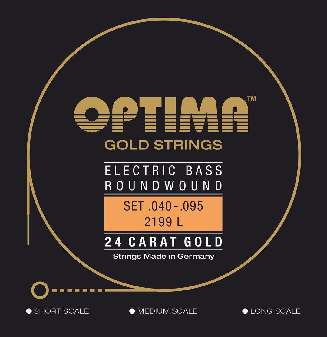 Optima E-bass-strenger Gold Strings rundviklede lang skala – sett 4-strengers lett (2199L)