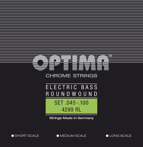 Optima E-bass-strenger Chrome Strings Roundwound Long Scale - sett 4-string reg-light (4299L)
